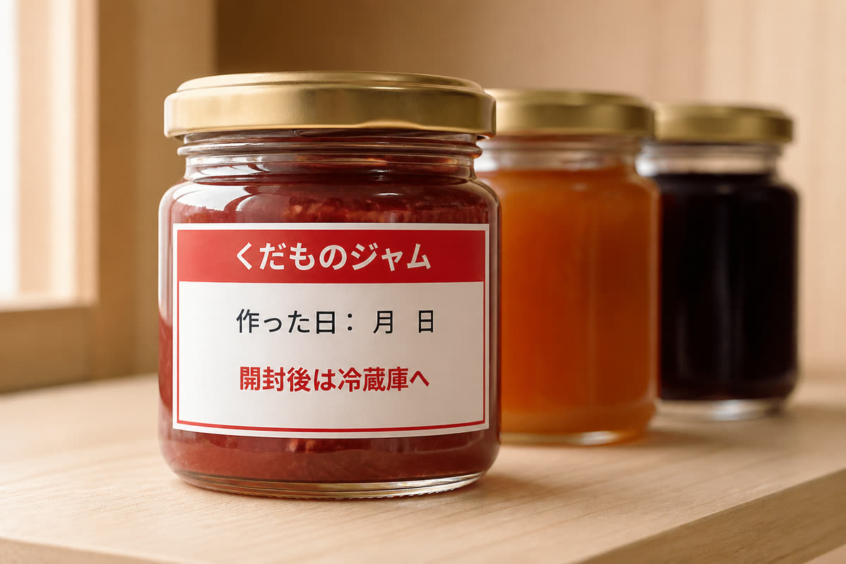 ジャムの瓶に貼ったラベルの作例